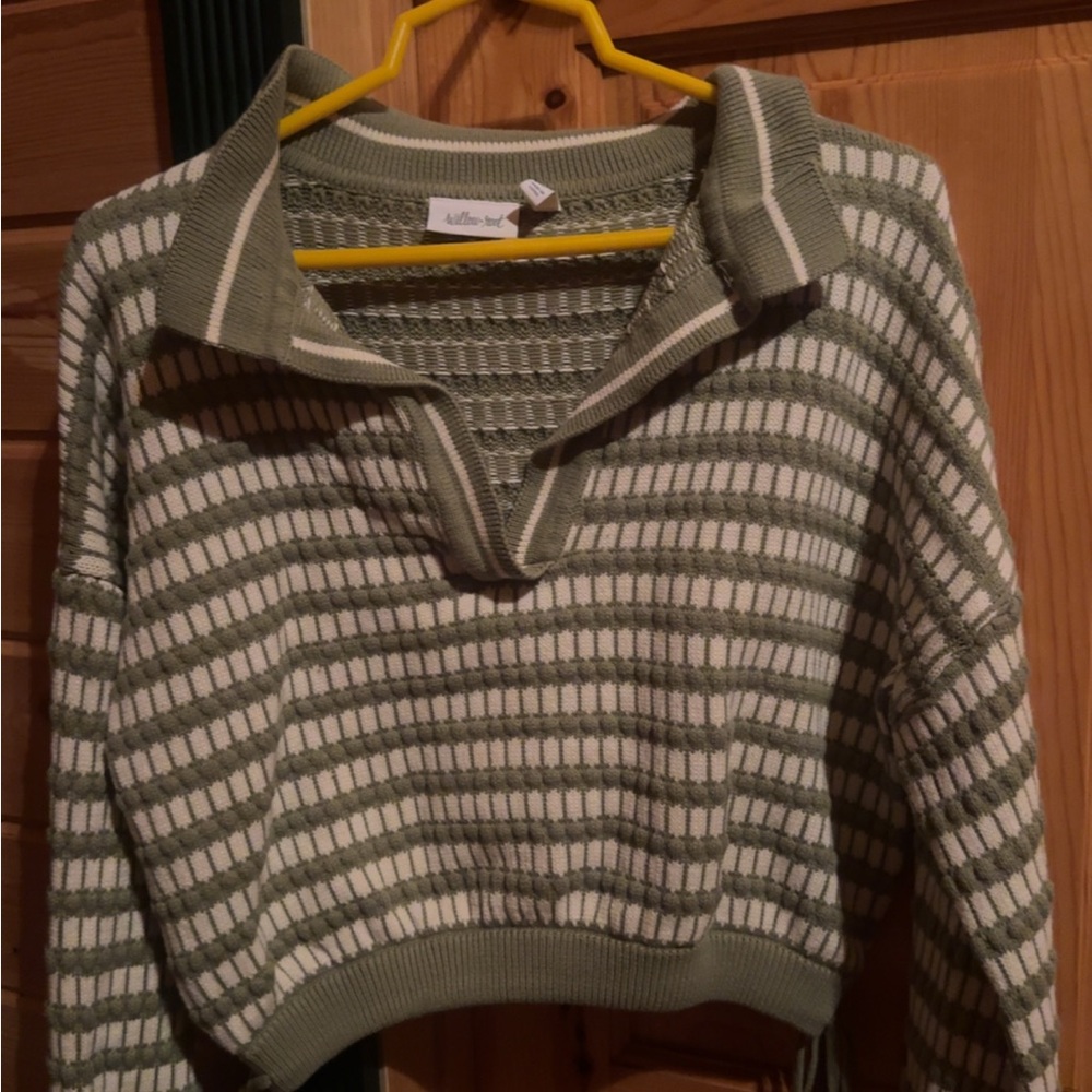 Stylish Olive and Cream V-Neck Sweater